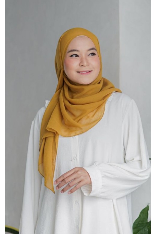 Pasmina Voal Gucci Jahit Tepi Mustard